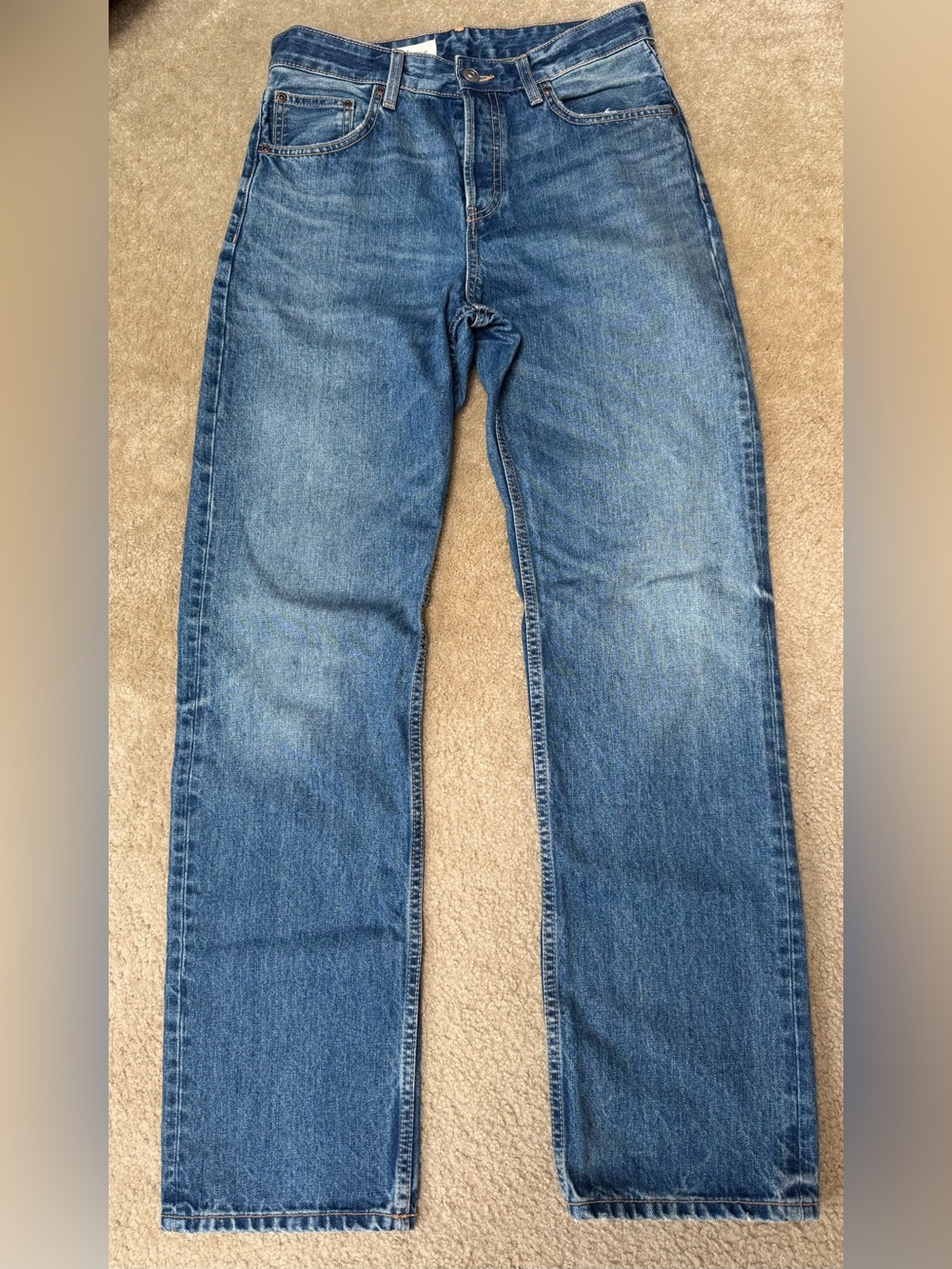 Zara Women's Sz 4 Straight-Leg, Button Fly Jeans in Medium Blue Wash